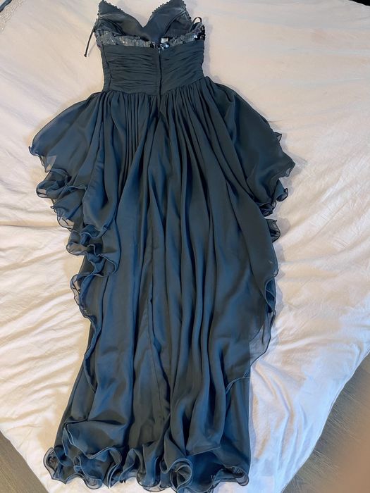 Rochie eleganta neagra asimetrica cu paiete si trena