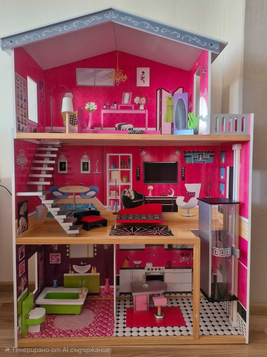 Дървена къща за кукли с асансьор