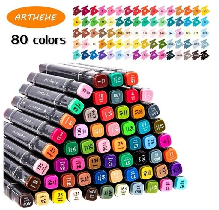 Набор из 80 цветных маркеров, перманентные маркеры для рисования