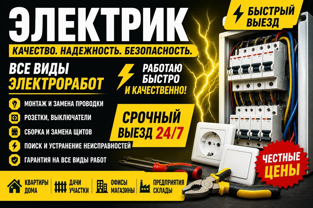 Электрик/круглосуточно 24 на 7/вызов 24/7/ремонт/замена/монтаж/срочно/