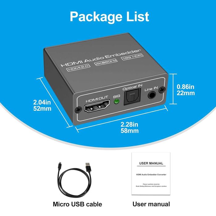 HDMI Audio Embedder Inserter Digital Analogic 4K60Hz 18Gbps HDRHDCP2.2
