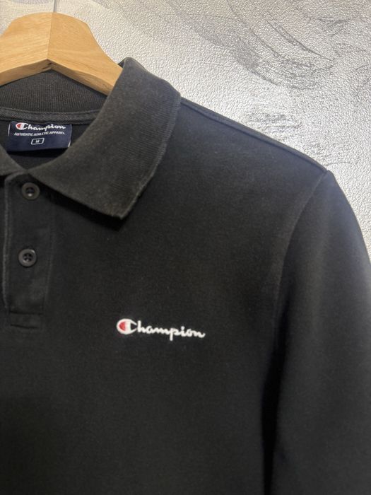 Champion Polo negru bumbac M tricou polo logo brodat