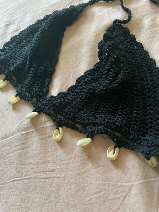 Плетено черно горнище на бански дамско памук мидички