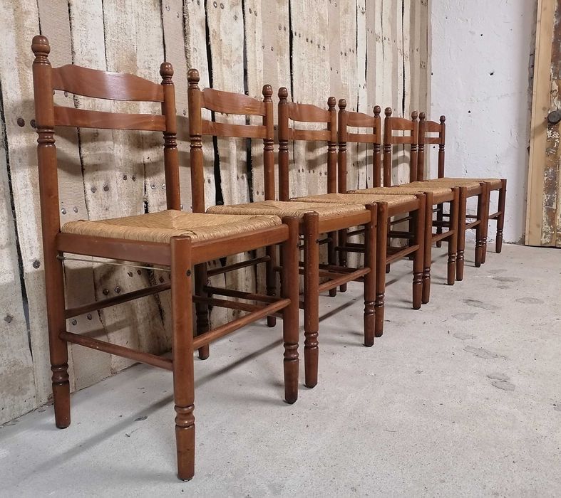 Scaune vechi din lemn si ratan, stil Mid Century, Italia