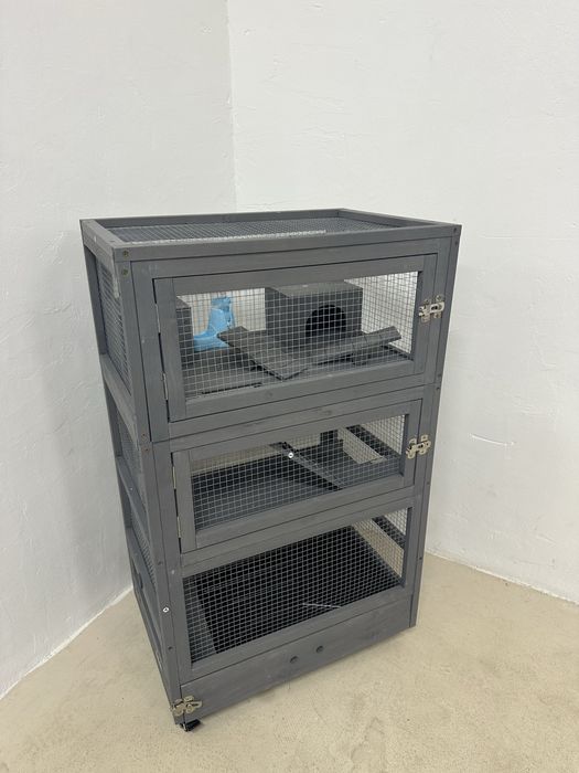 Дървена клетка за гризачи на 4 нива с къщички, люлка