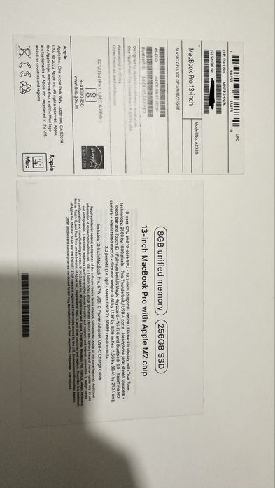 MacBook Pro M2 13” 8/256, 100% батарея, 20 циклов, полный комплект