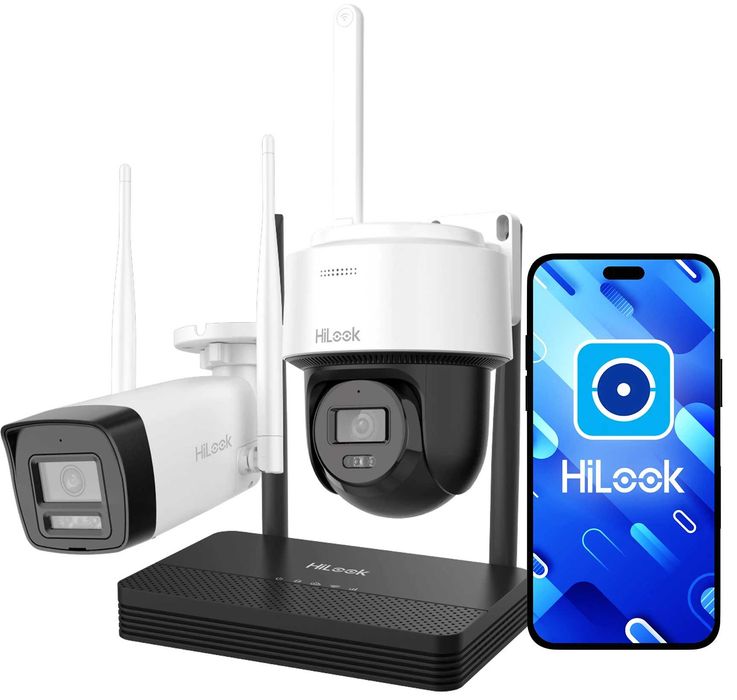 2 Camere supraveghere 4MP Wi-fi + recorder NVS Hikvision HiLook IKS-2044BPH-PH/W nou garantie