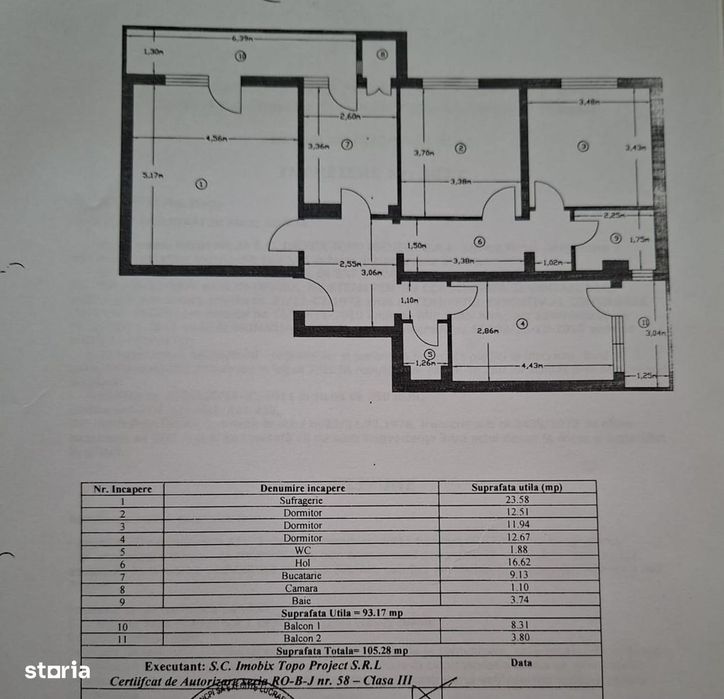 Apartament 4 camere, 93 mp utili, etaj 3/4, decomandat, zona Centrala