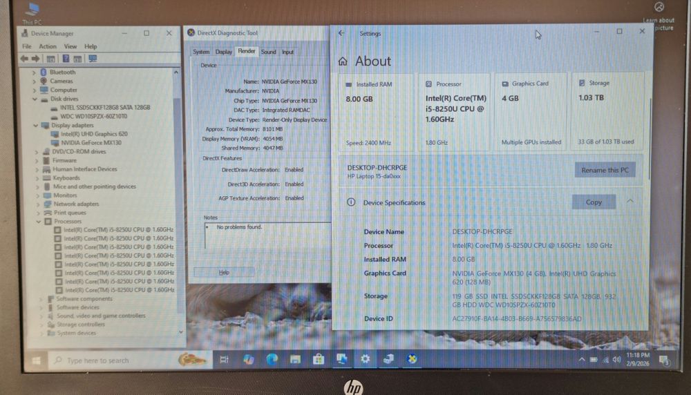 HP i5 8GB / 128 SSD+1 TRB + 4GB NVIDIA