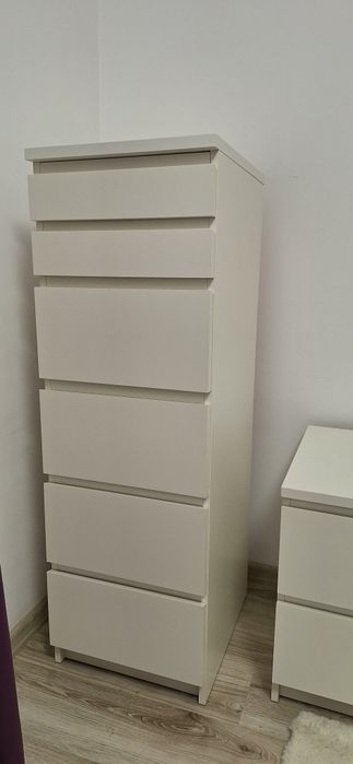 Comodă 6 sertare, alb/oglindă, 40x123 cm Malm