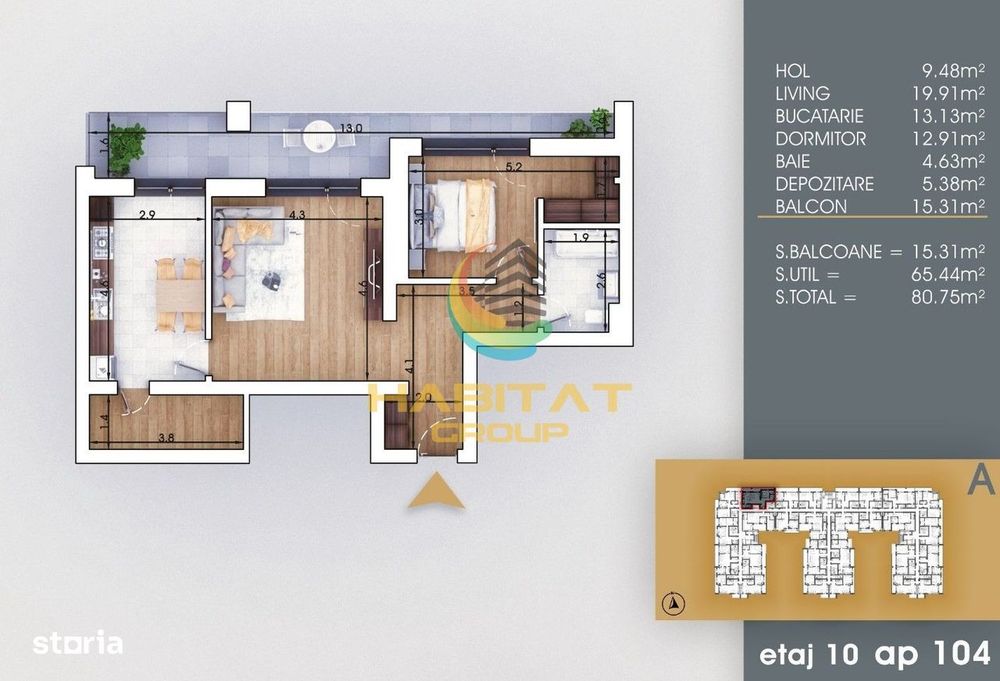 Pallady 2 camere decomandat 81 mp la 8 minute metrou N.Teclu