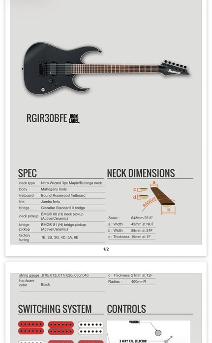 Ibanez iron label rgir30bfe + твърд калъф