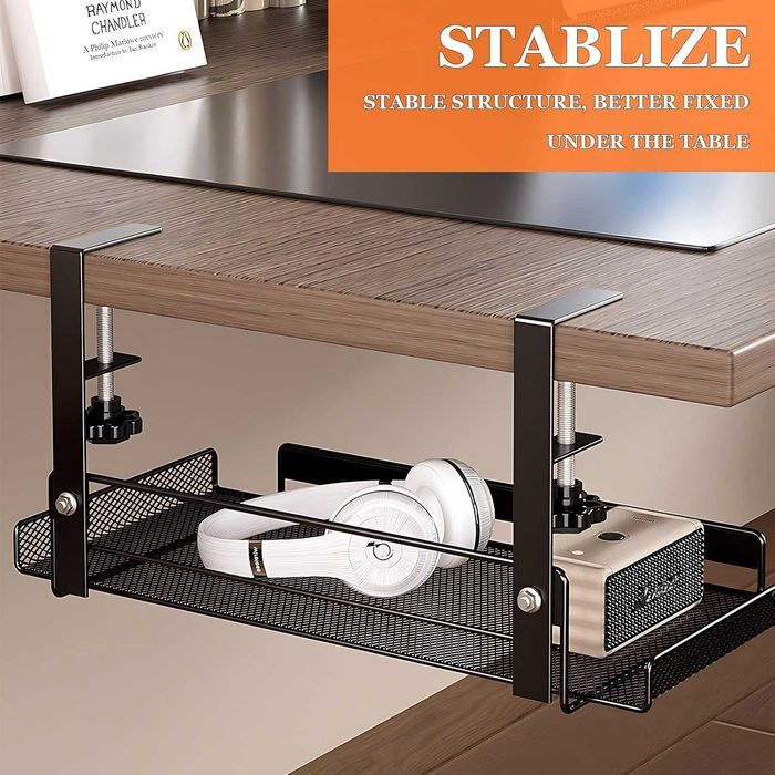 Tavă organizare sub birou 36,5x20x18 cm oțel carbon, prindere cu clemă