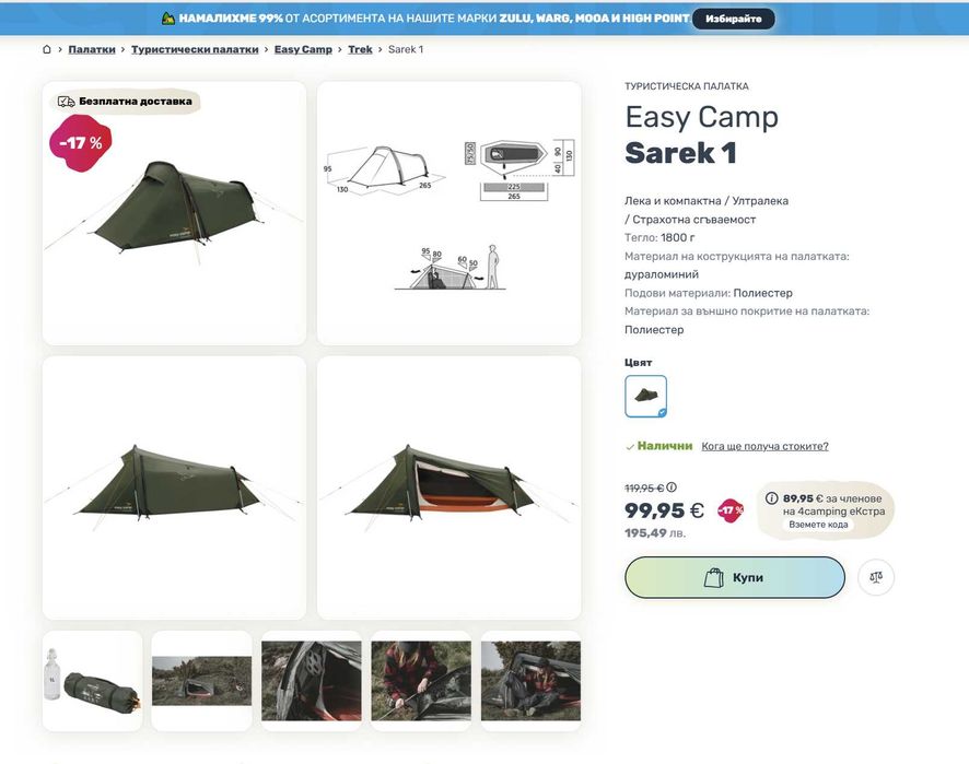 Палатка Easy Camp Sarek 1