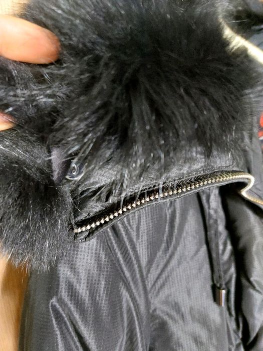 Дамско,дълго яке, с качулка, с естествен  косъм, XL