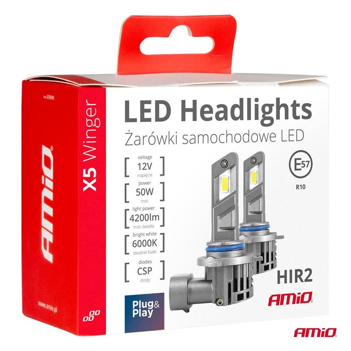 Led крушки за кола x5 серия winger hir2 6000k canbus amio-03950