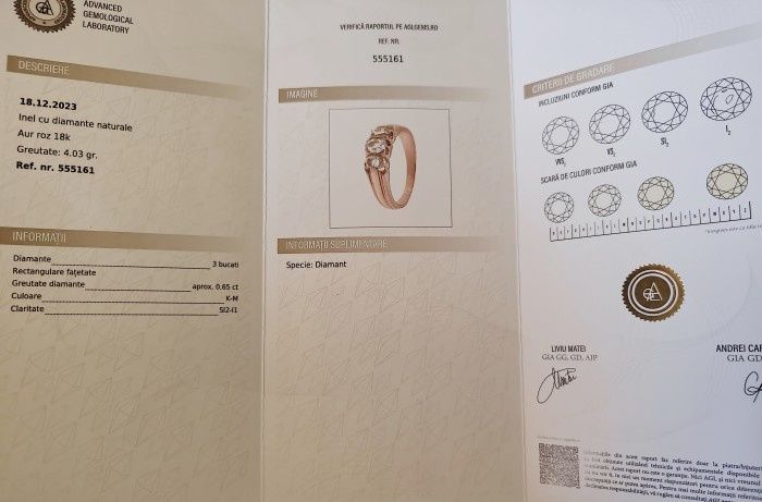 Inel vechi aur 18k diamante certificat
