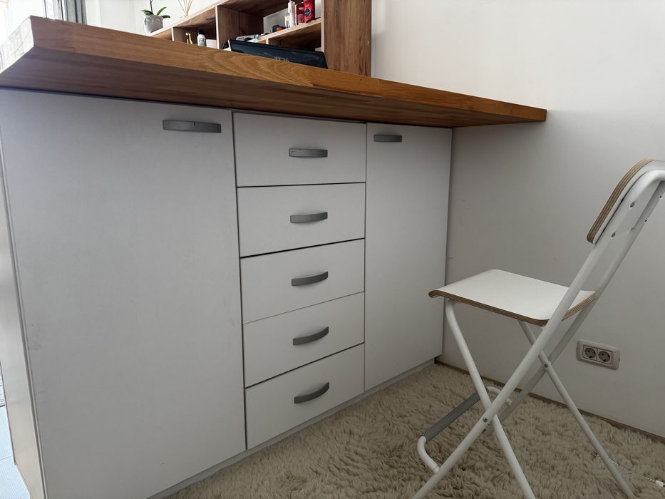 Insulă bucătărie/bar/birou cu blat stejar gros 4 cm, 160x80, 5 sertare