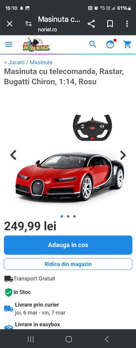 Mașină cu telecomandă Bugatti Chiron  -1:14