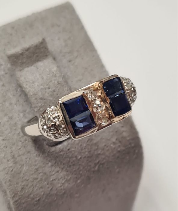 Inel din aur alb 14, cu safire si diamante naturale, IAU850