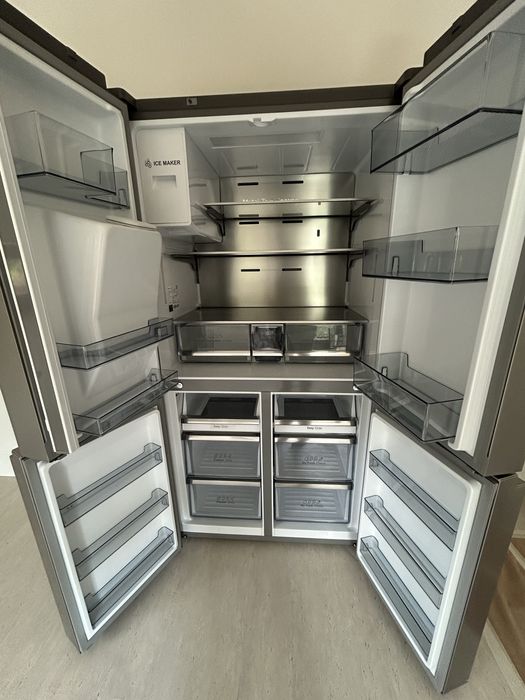 Frigider NOU, Nefolosit, Side by Side HISENSE RQ760N4SASE, Total No Frost, 584 l, H 178.5 cm, Clasa E, Dozator apa, Wi-Fi, argintiu