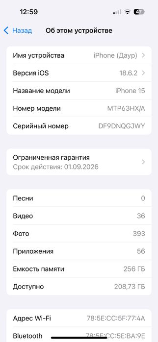 Iphone 15. Черный. 256гб