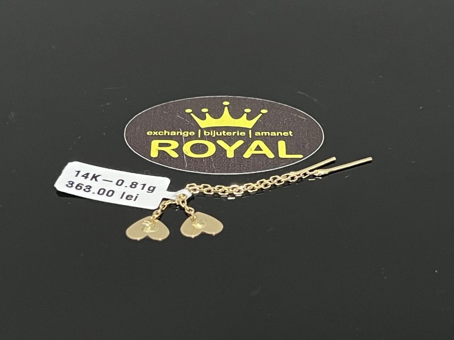 Bijuteria Royal CB : Cercei lungi inimi aur 14k  0,81 gr