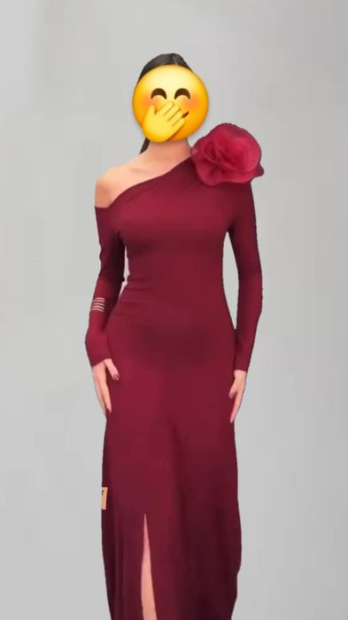Вечернее платье бордовое, длинное, с разрезом