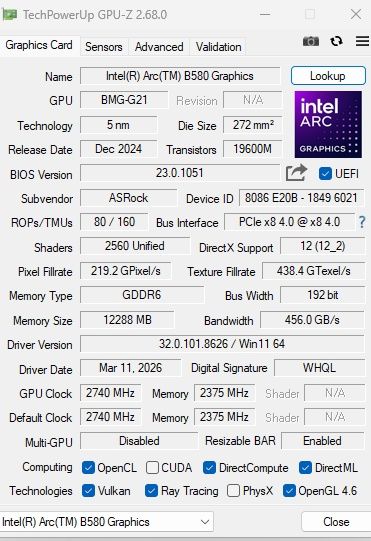 Видеокарта 12gb Intel arc b580 asrock challenger