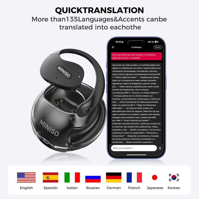 MINISO X15 PRO Безжични слушалки с отворени уши, Bluetooth 5.4, OWS AI