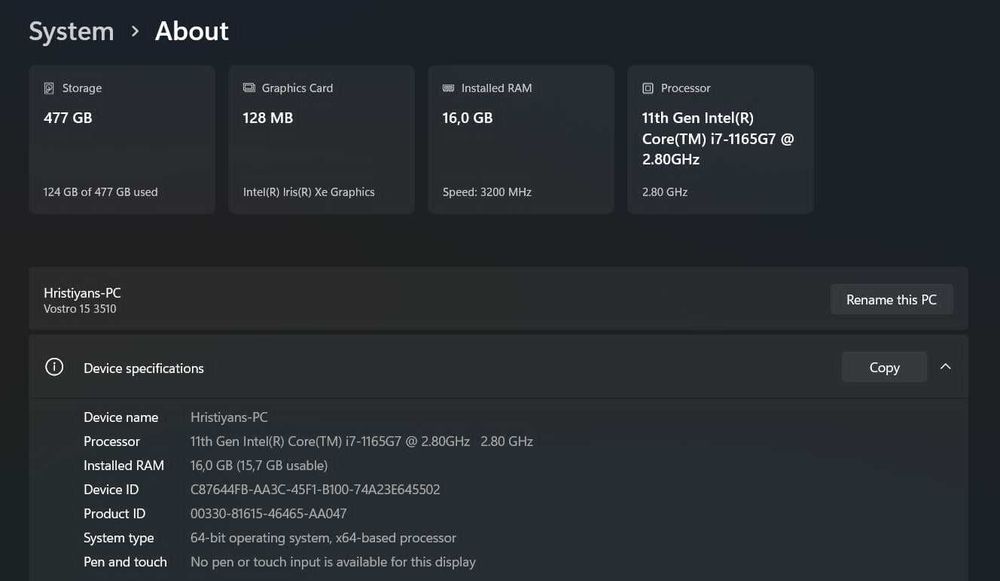 Dell Vostro 3510 | Intel Core i7, 11-то поколение