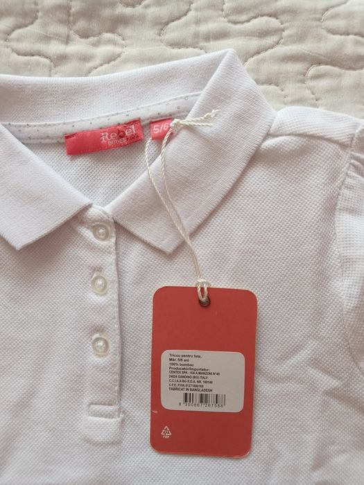 Tricou polo alb pentru fete 5-6 ani