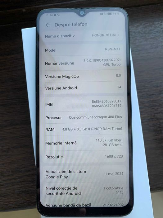 Smartphone Honor 70 Lite 5G ca NOU la cutie Google Play 128 Gb 4 RAM