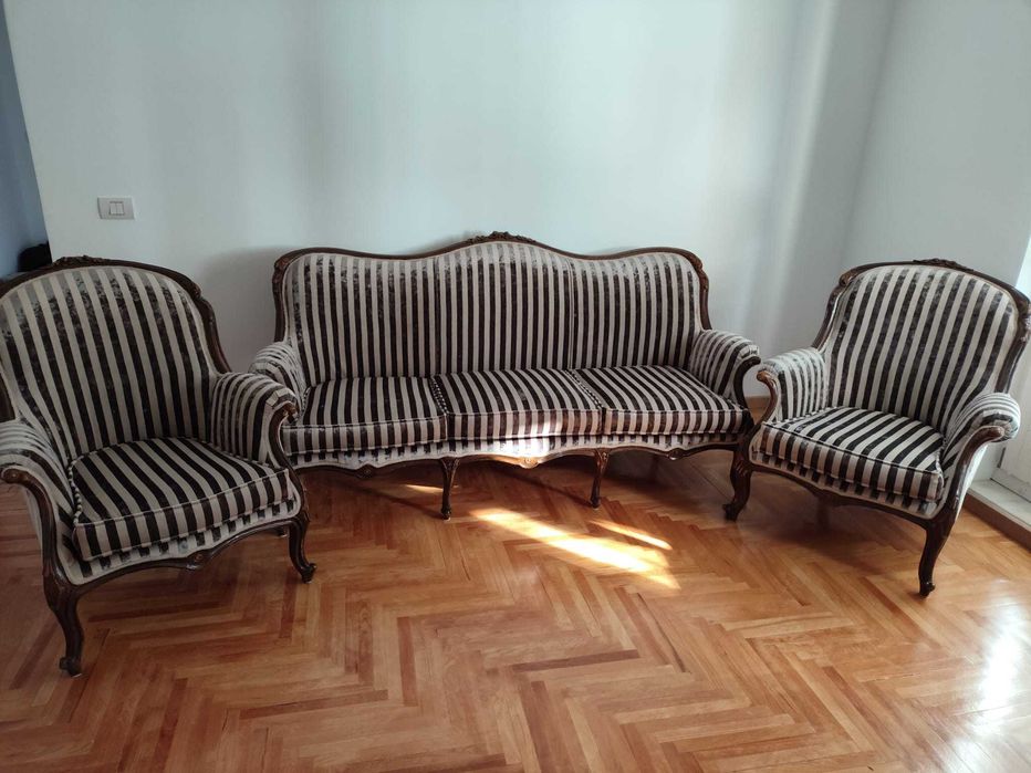 Canapea textil lemn masiv piele 3 locuri