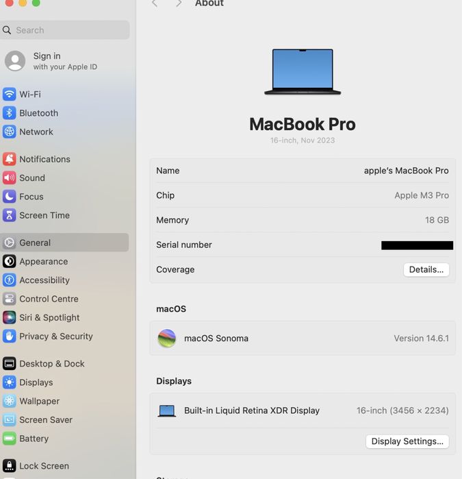 MacBook Pro M3 Pro 16-inch/ 512 Gb / Space Black / Cod produs: T24F