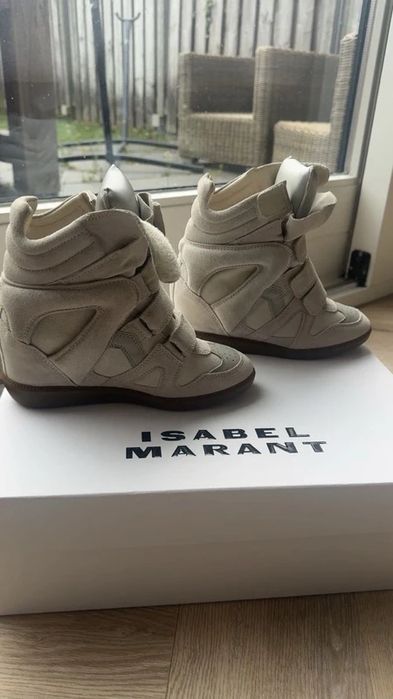 Sneakers ghete Isabel Marant Bekett alb crem ecru bej marime 37 38 39 40 platforma  retro streetstyle Golden Goose Amiri Balenciaga Valentino Lanvin