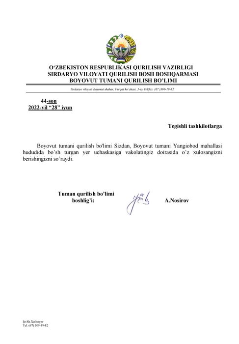 Qurilishga mo'ljallangan Yer sotiladi