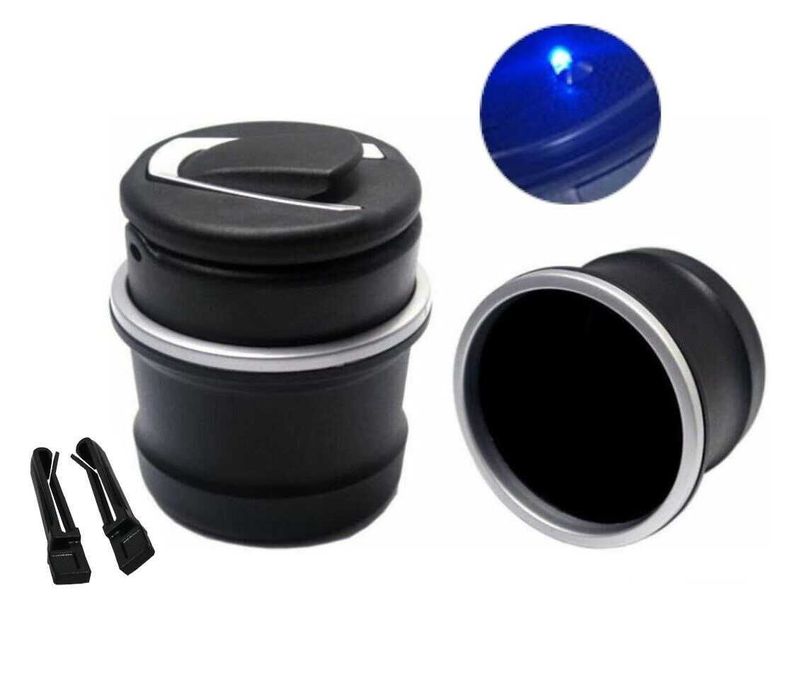 Преносим пепелник със синя лед светлина за кола/камион/офис - нов опак