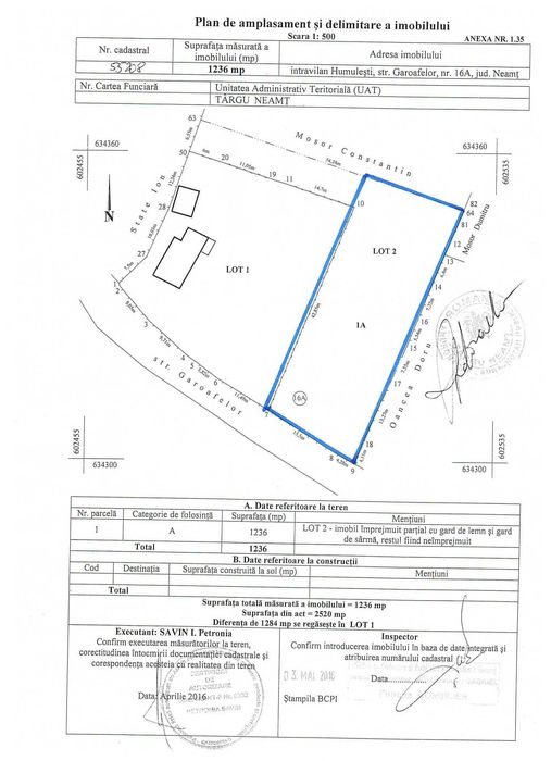 Vând teren intravilan 1000 mp, Humulești – Str. Garoafelor
