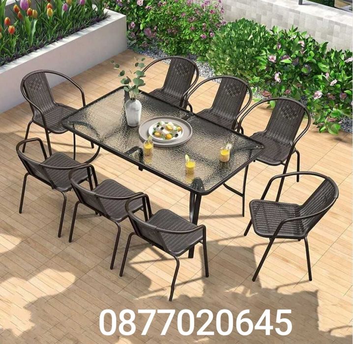 Градински стол Ратан Подреждащ се, Стомана, Пластмаса, Черен, 70×60×55