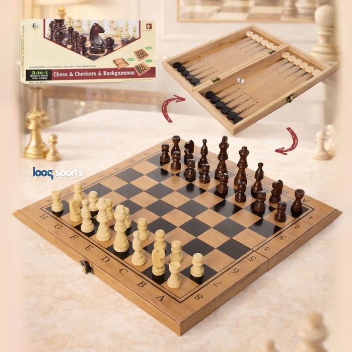 Настольная игра в подарок Шахматы 3в1 (деревянные) 48×48