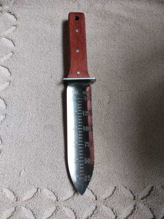 Lopetica de gradina, sapaliga, din otel inoxidabil, cu maner din lemn, cu teaca, lama 18 cm, Maro, 1 set