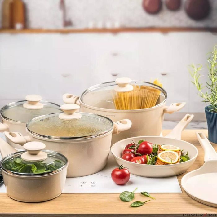 Set oale gatit, 12 piese, aluminiu cu invelis marmorat, 28/24/20/16