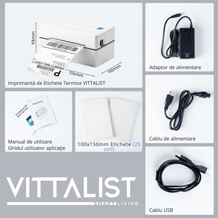 Imprimanta termica pentru etichete/AWB-uri, Conectare Wi-fi, Bluetooth