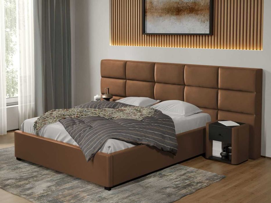 Pat tapitat Cico 190 rabatabil 287x114 C2 din piele/stofa Maro Nube 23