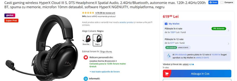 Casti hyper x coud 3 s wireless