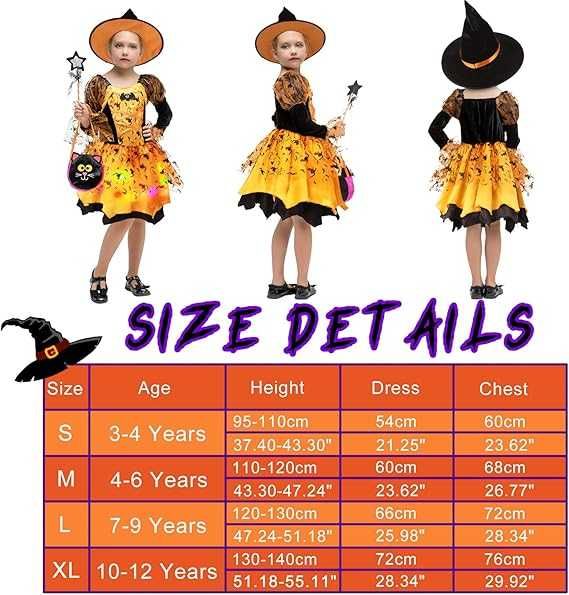 Cloudkids „Светеща вещица“ Хелоуин костюм за момиче, рокля + шапка