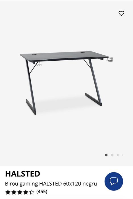 Birou gaming HALSTED 60×120 negru
