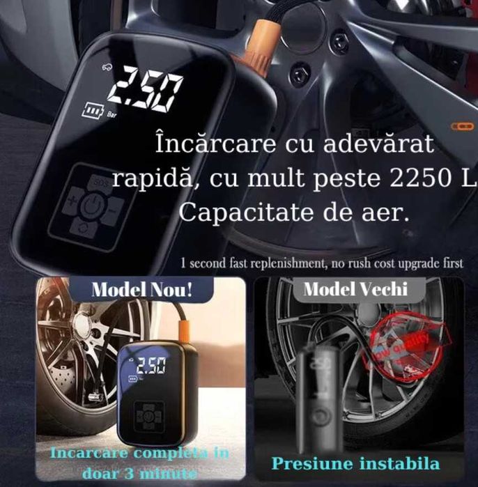 Pompa de aer auto - bicicleta - minge portabila - acumulator sau cablu