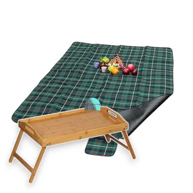 Масичка за хранене, Сгъваема, бамбукова, поднос за пикник, 50x30x22 см